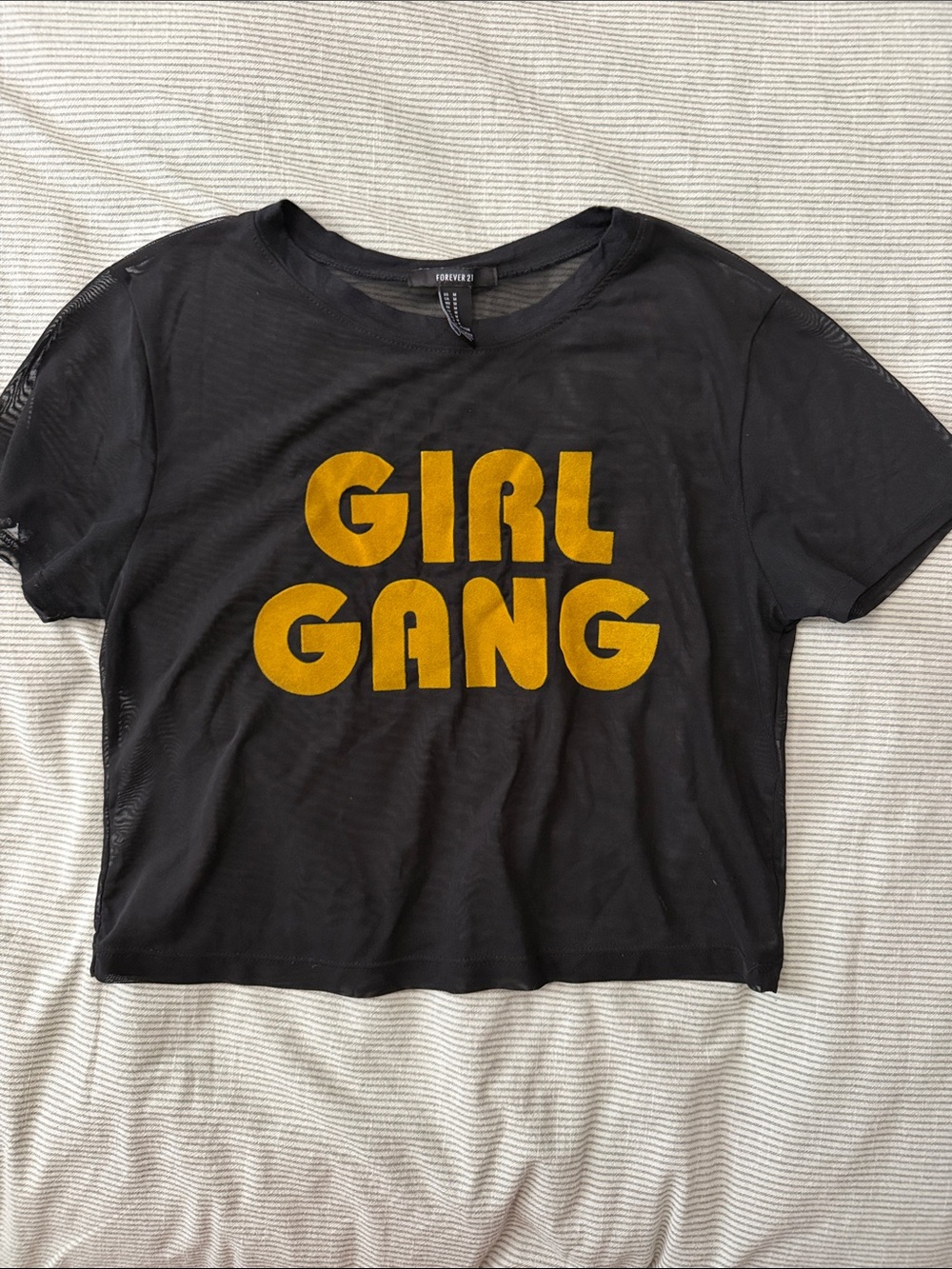 Black Sheer Tee with Yellow 'GIRL GANG' Graphic